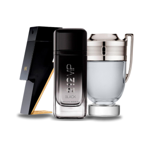 Bundle of 3 Men's Fragrances – Bad Boy by Carolina Herrera, 212 VIP Black by Carolina Herrera & Invictus by Paco Rabanne (100ml Each)