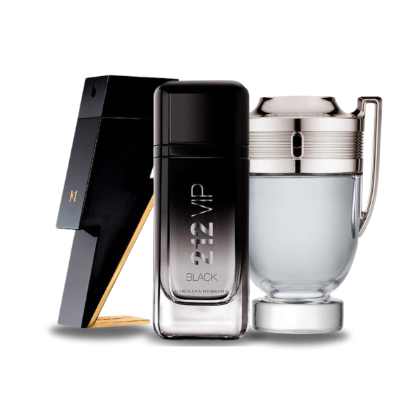 Bundle of 3 Men's Fragrances – Bad Boy by Carolina Herrera, 212 VIP Black by Carolina Herrera & Invictus by Paco Rabanne (100ml Each)