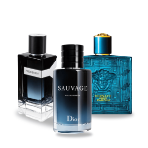 Bundle of 3 Men's Fragrances (100ml) – Y by Yves Saint Laurent, Sauvage by Dior & Versace Eros