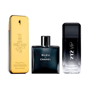 Bundle of 3 Men's Fragrances – 1 Million, Bleu de Chanel & 212 VIP Black (100ml Each)